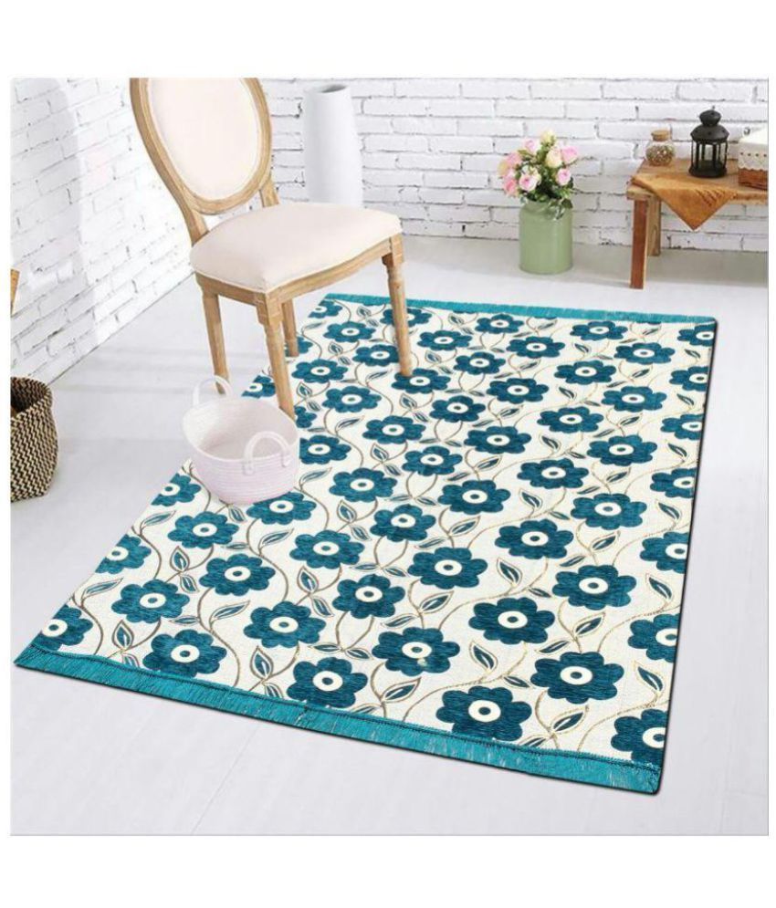 Laying Style Aqua Chenille Carpet Floral 5X7 Ft. Buy Laying Style