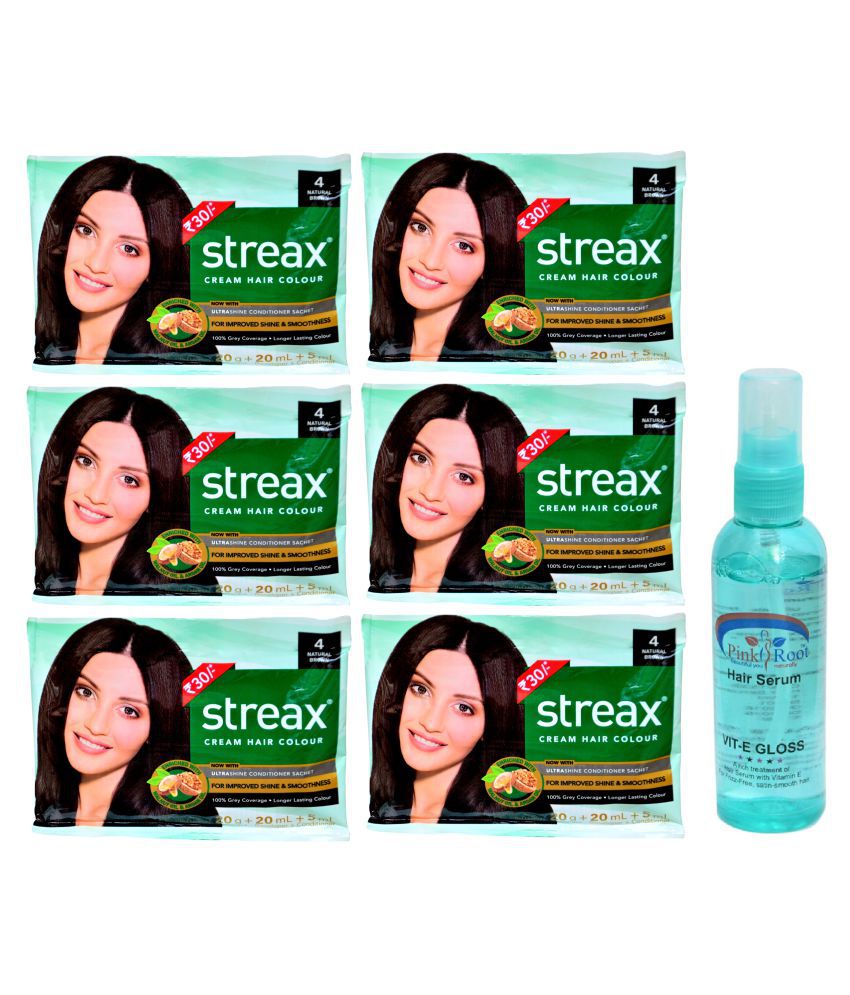 Streax Sachet 6 Hair Colour Natural Brown No.(4) With Pink Root Serum Pack  Of 7: Buy Streax Sachet 6 Hair Colour Natural Brown No.(4) With Pink Root  Serum Pack Of 7 at