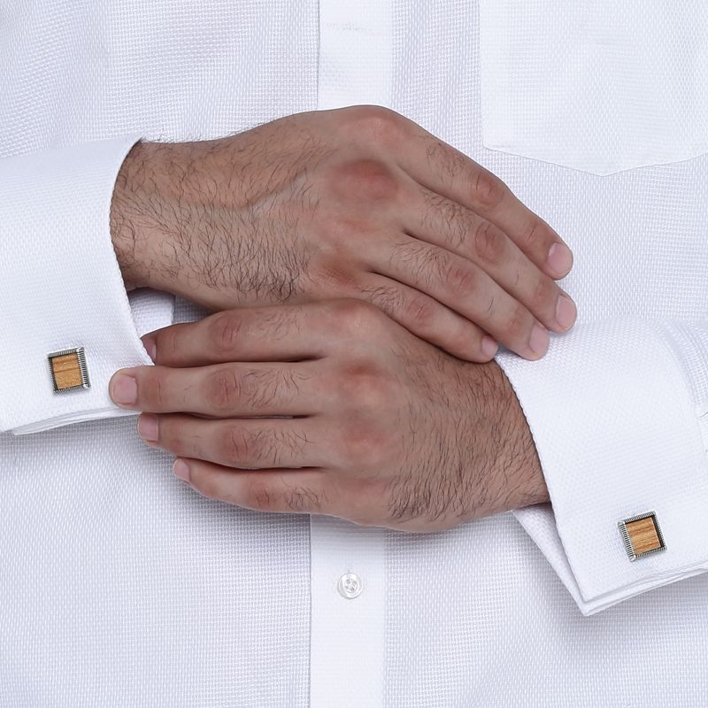 Shaze Burnish Silver Finish Wood And Art Cufflinks For Men: Buy Online
