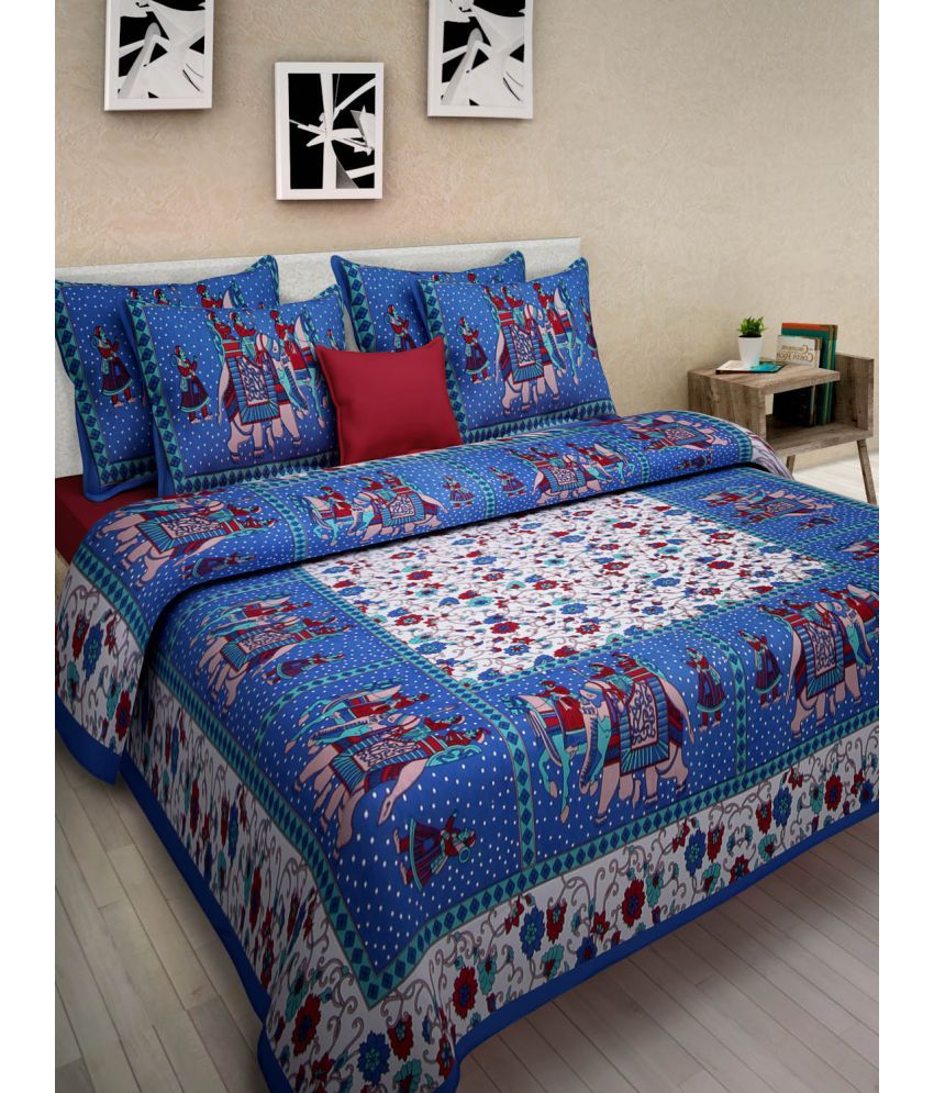     			UniqChoice Cotton Double Bedsheet with 2 Pillow Covers