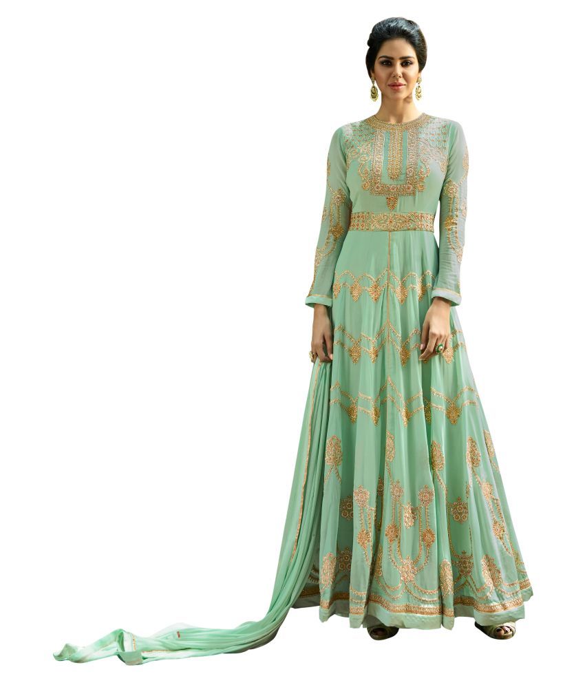 designer turquoise georgette floor length anarkali suit