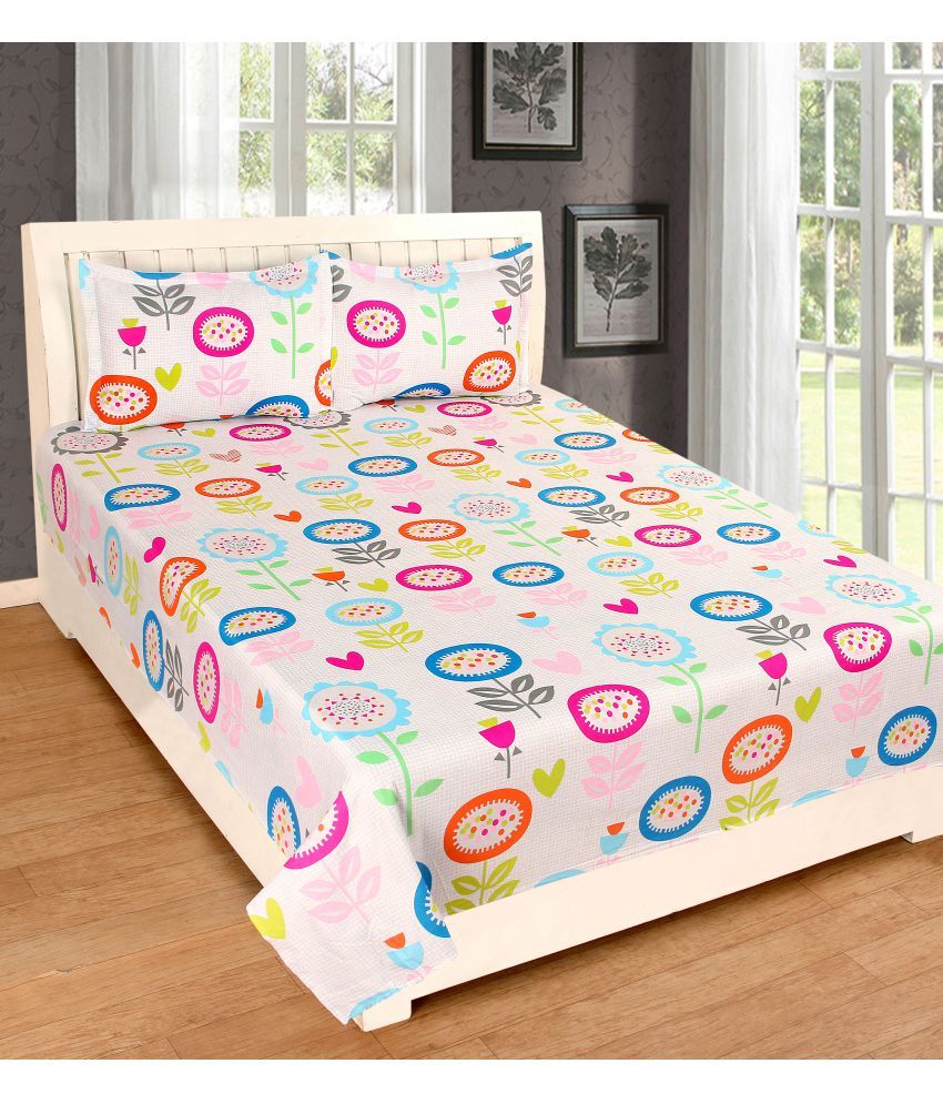 Desirica Poly Cotton Double Bedsheet with 2 Pillow Covers Buy