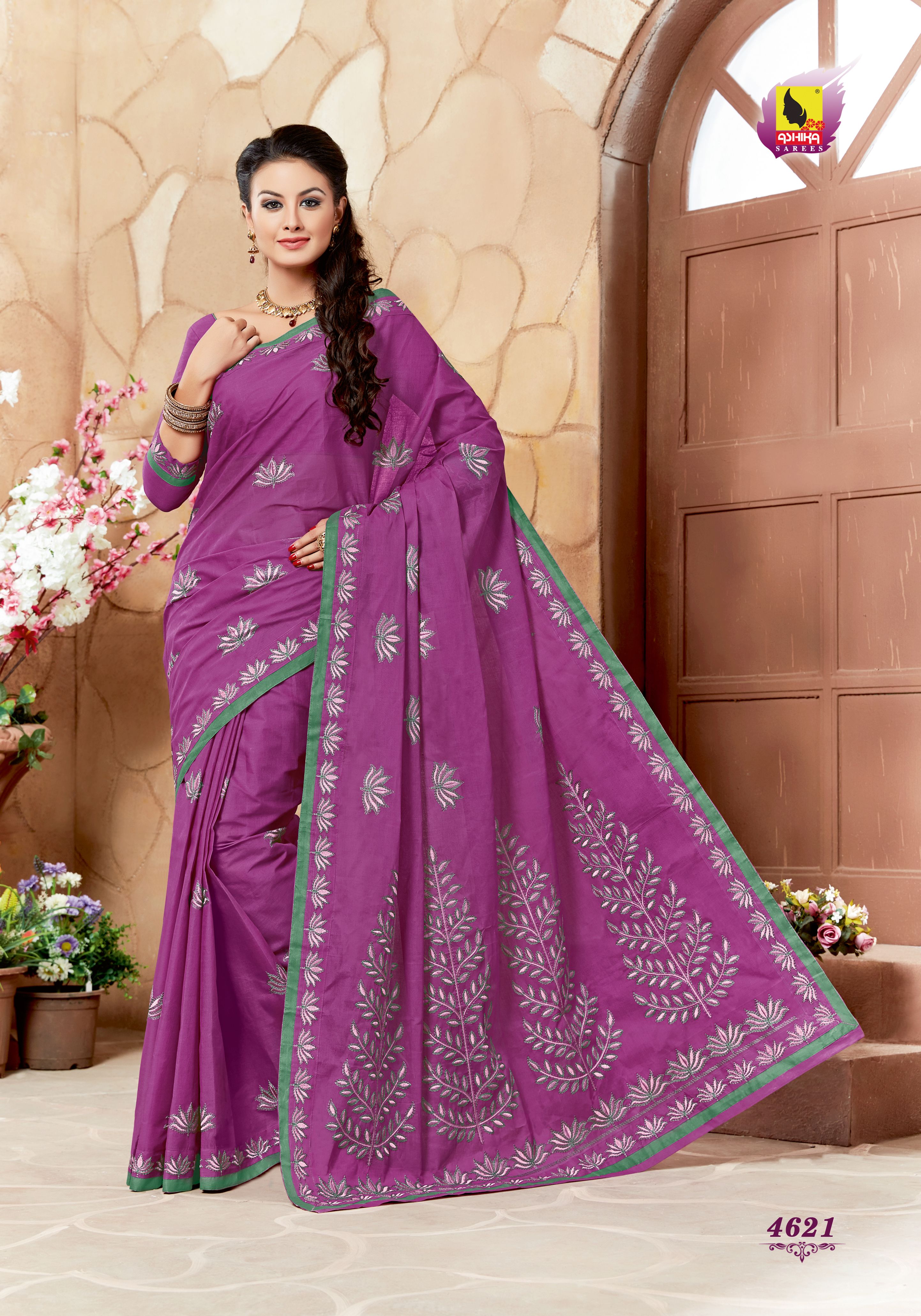 Ashika Purple Cotton Saree - Buy Ashika Purple Cotton Saree Online at ...