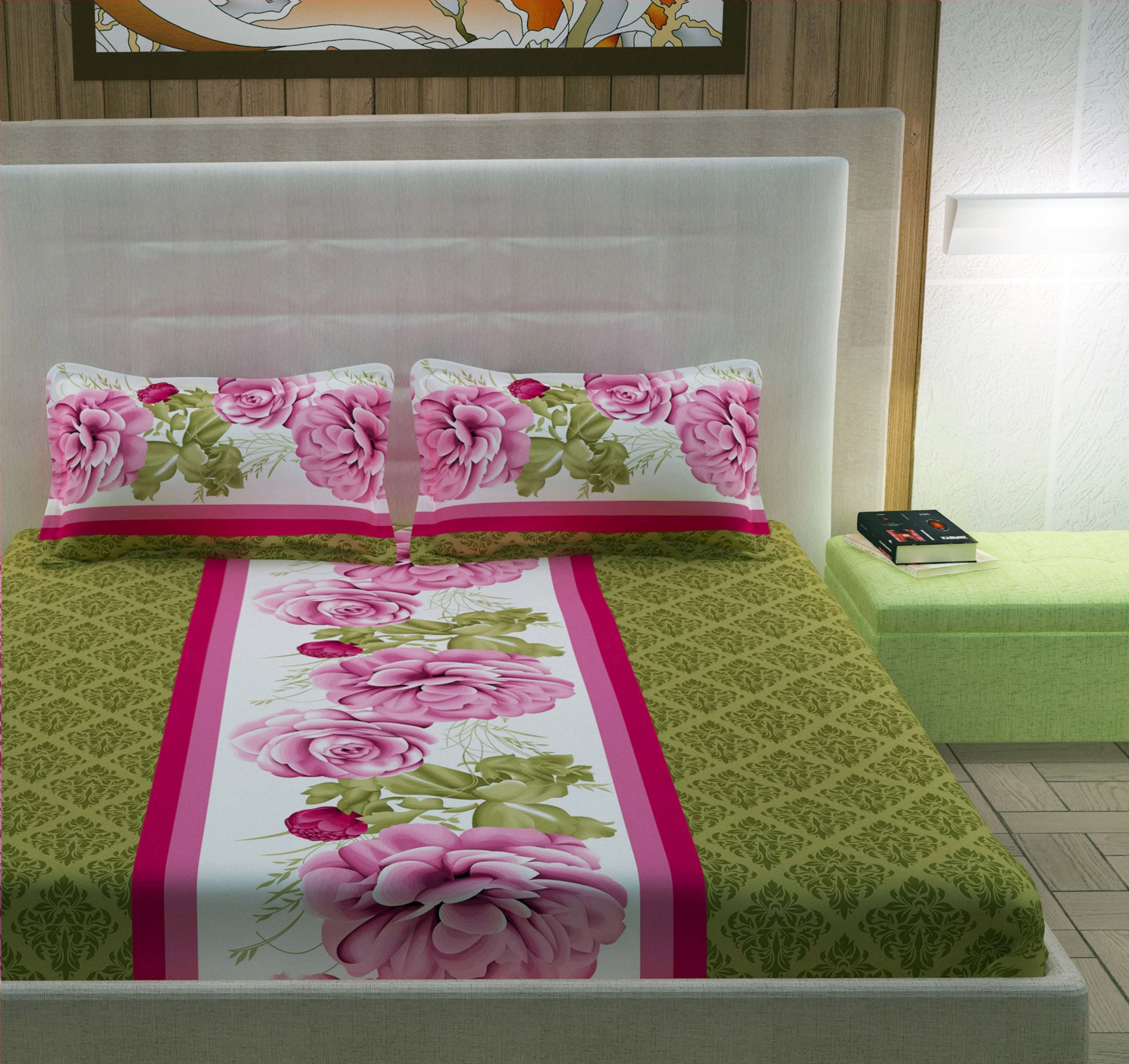 DIVINE CASA Cotton Double Bedsheet with 2 Pillow Covers TC 104 (240 x