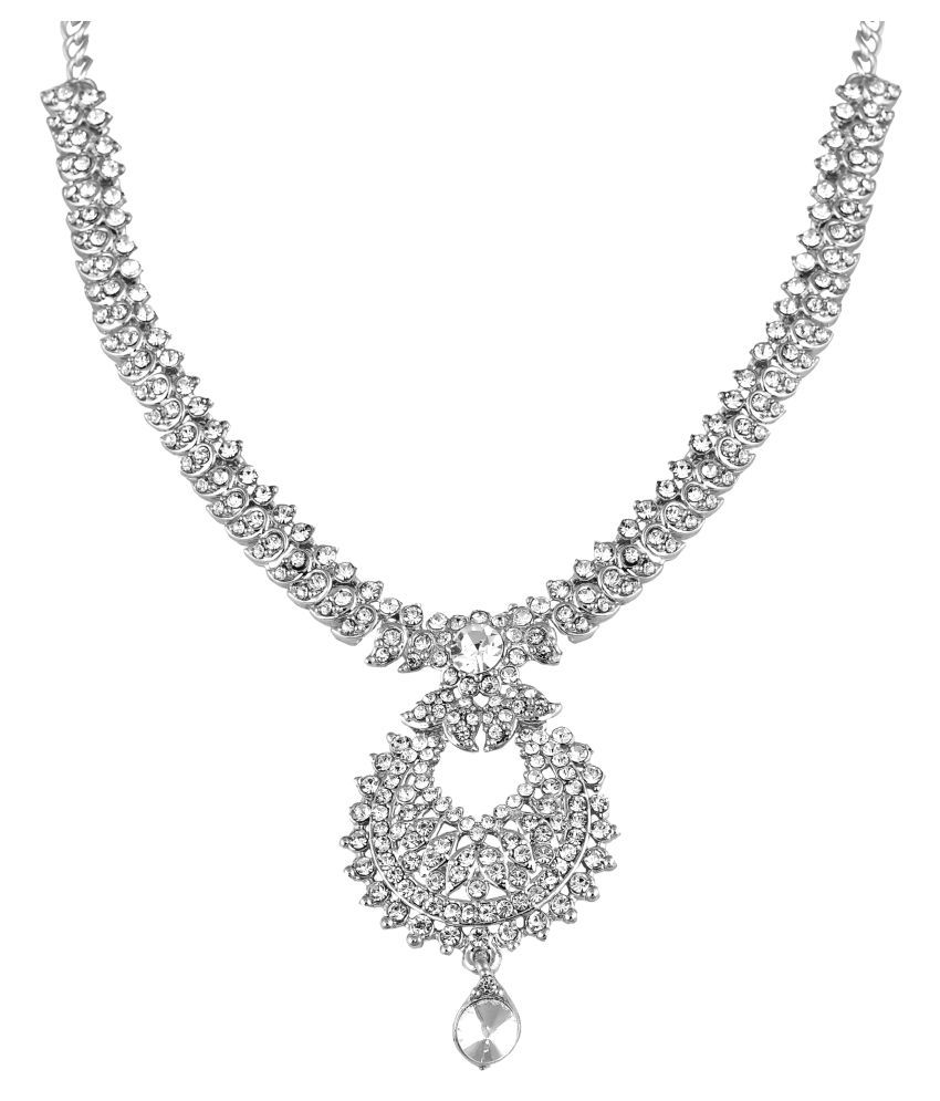 VK Jewels Rhodium Plated Alloy CZ American Diamond Necklace Set for 