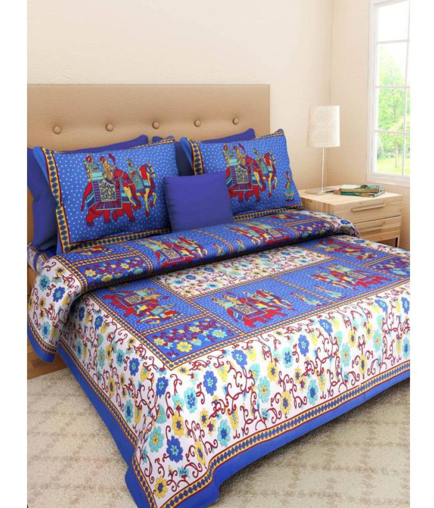 Rajasthani bedsheet Cotton Double Bedsheet with 2 Pillow Covers - Buy ...