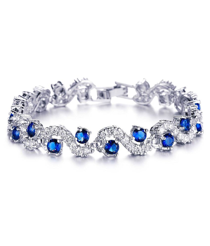 Mahi Rhodium Plated Rich Royal Blue Crystals Bracelet For Women ...