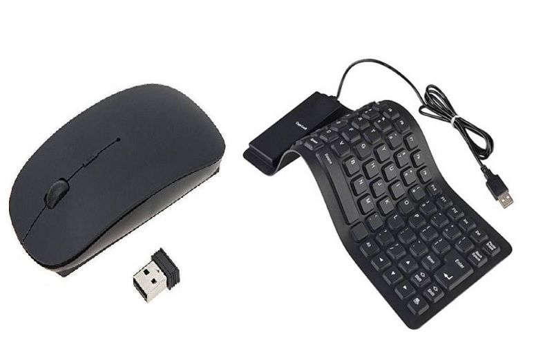    			VU4 Combo Flexible Keyboard With Wireless Mouse Black USB Wired Replacement Laptop Keyboard
