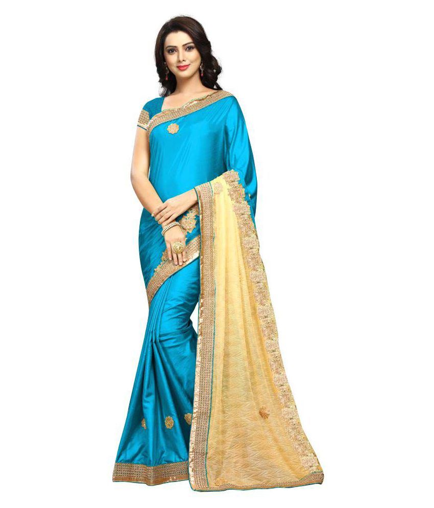 Urban India Blue Silk Saree - Buy Urban India Blue Silk Saree Online at ...