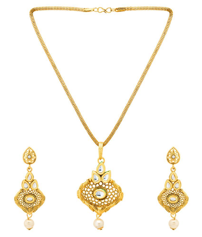 Voylla Gold Plated Drop Shape Pearl Dangler Necklace Set: Buy Voylla 