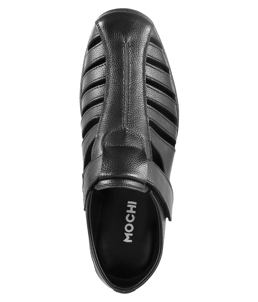 MOCHI MOCHI Men BLACK LEATHER BLACK Sandals Price in India- Buy MOCHI MOCHI Men BLACK LEATHER 