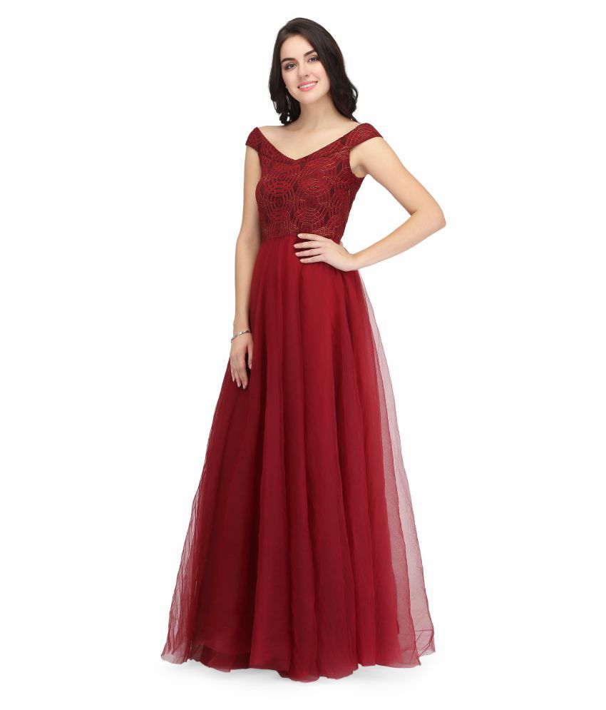 maroon and silver gown