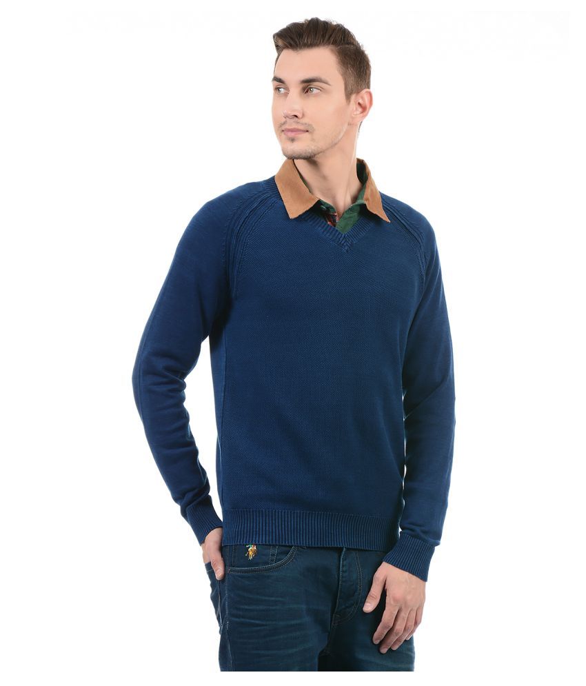 U.S. Polo Assn. Blue V Neck Sweater - Buy U.S. Polo Assn. Blue V Neck ...