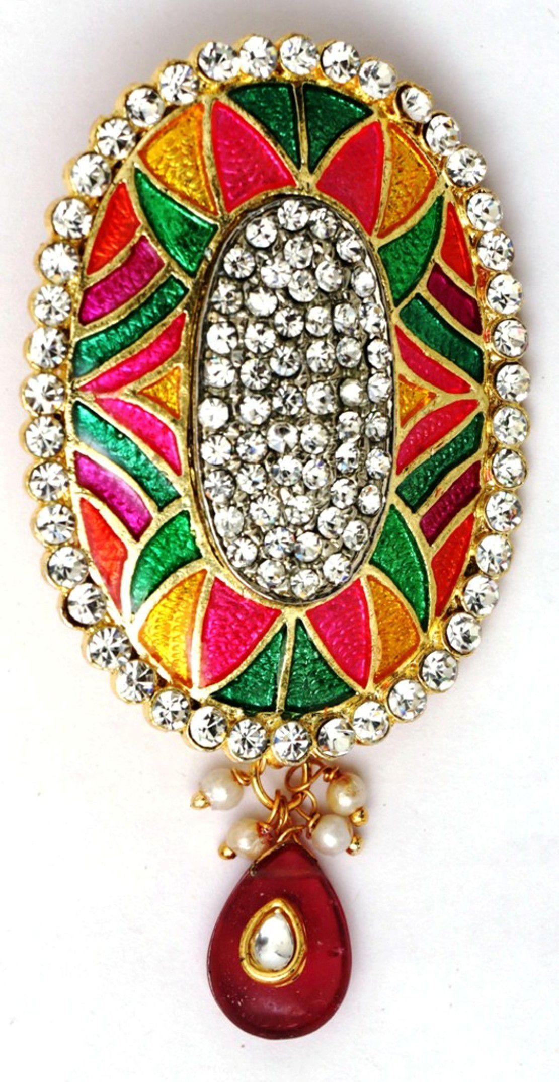 Khubsurat Saree Pin & Brooch, White Stone Stud, Gold Tone Multi Color ...