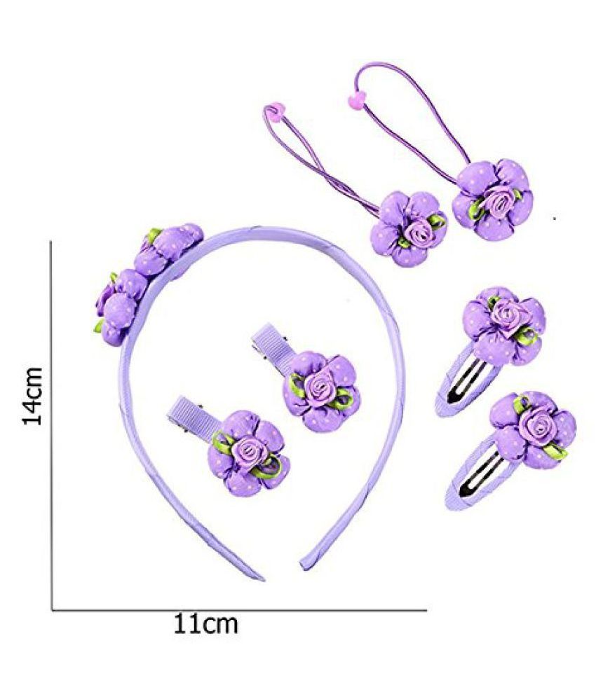 Ziory Purple 7pcs Set Cute Rose Flower Hair Bands Hair Clips