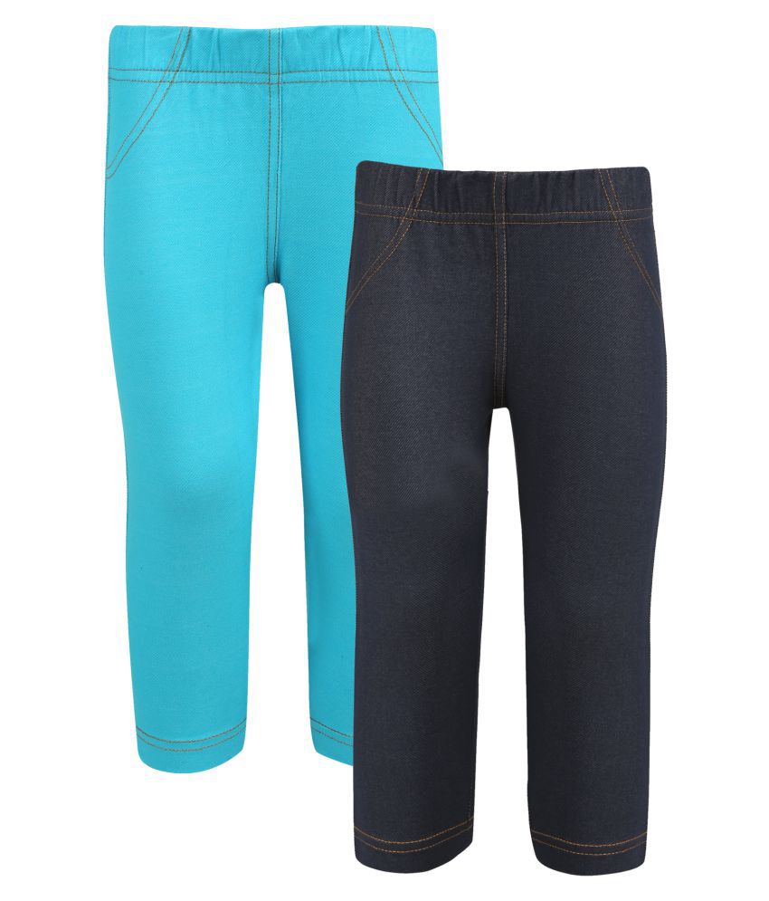     			Turquoise And Navy Blue Girls Capri Jegging - Pack Of 2