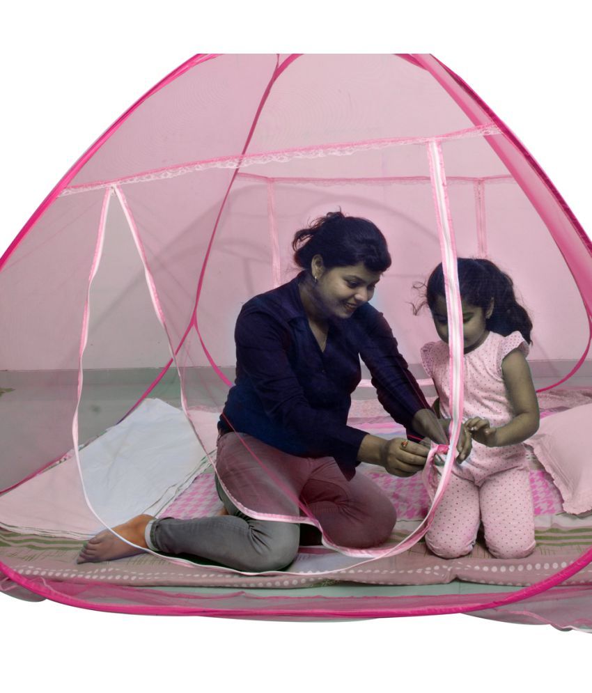 Kawachi Foldable Poly Cotton Double Bed Mosquito Net Pink Buy Kawachi