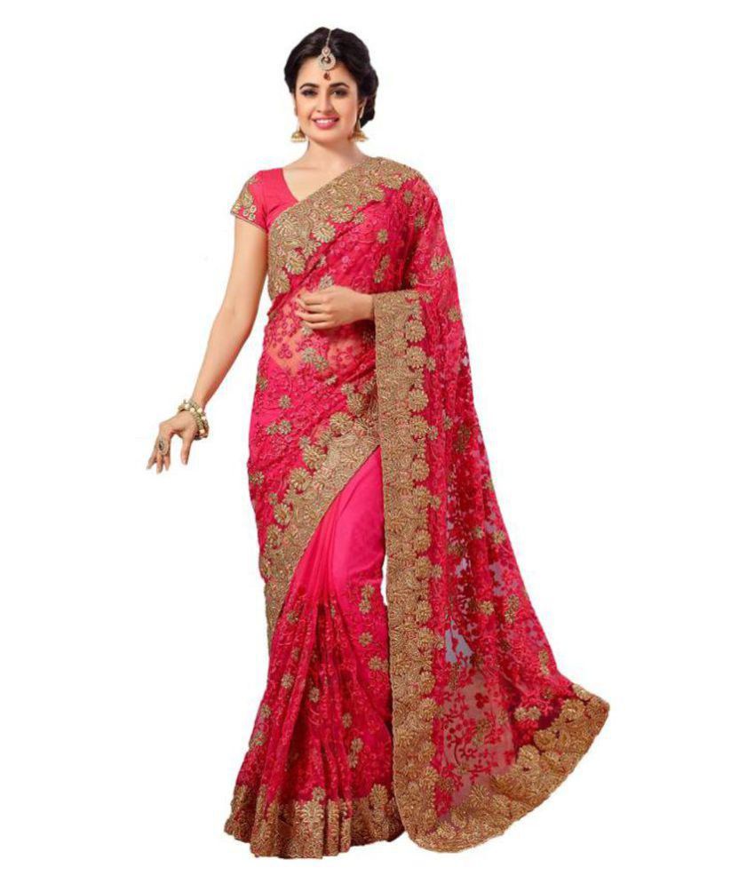 Designer Bahu Pink Net Saree - Buy Designer Bahu Pink Net Saree Online ...