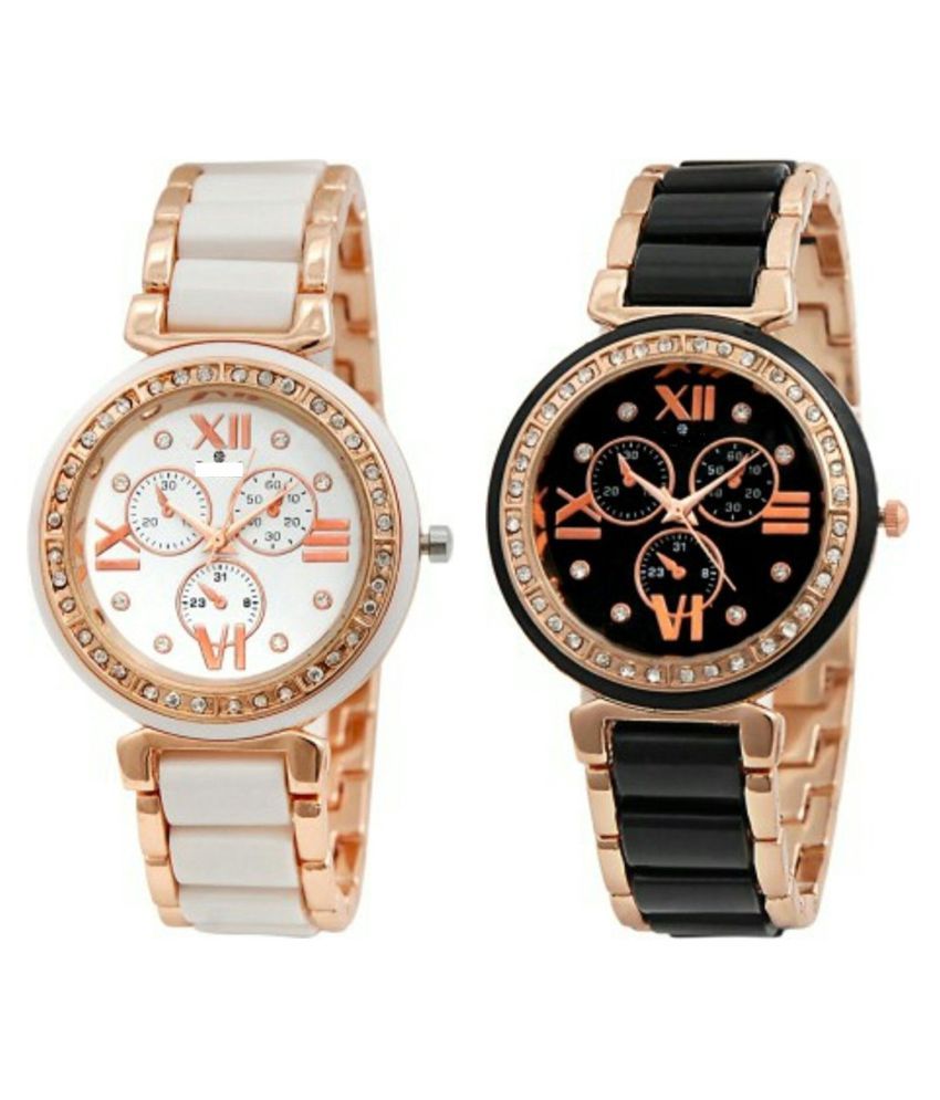 MVS Combo of 2 Analogue White/Black Dial Womens Watches Buy MVS Combo