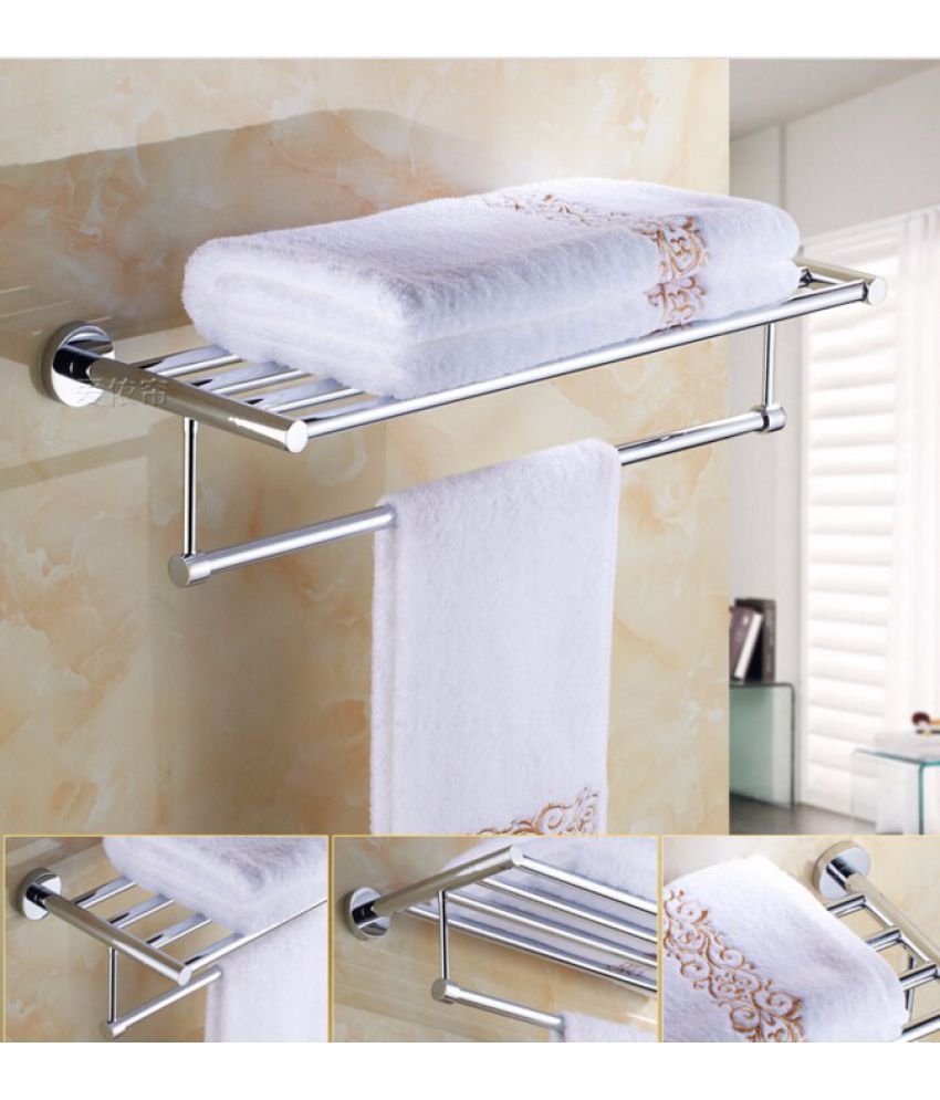 Kawachi Modern Chrome Stainless Steel Fixed Double Bath Towel Rack Home ...