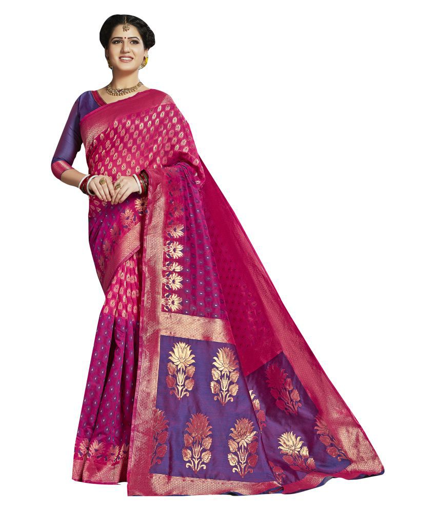     			Shaily Retails Pink and Purple Kanchipuram Saree