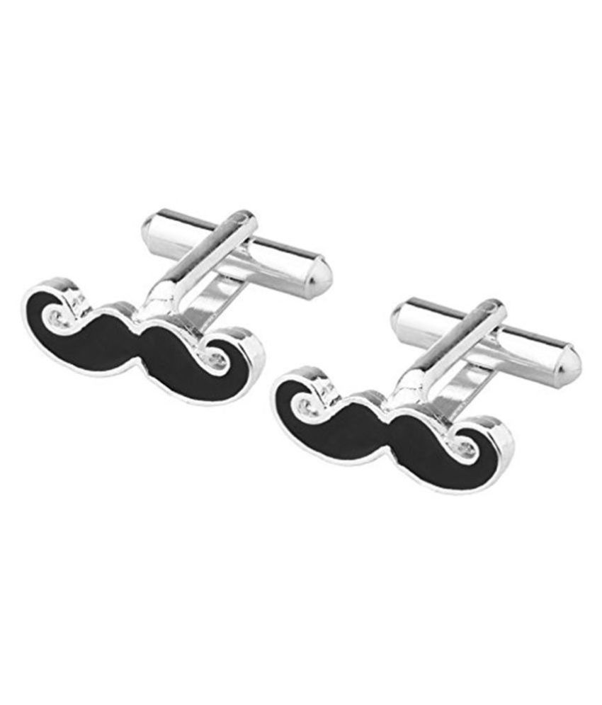     			The Jewelbox Formal Shirt Glossy Designer Moustache Mooch Black Enamel Brass Cufflinks Pair Men Gift Box