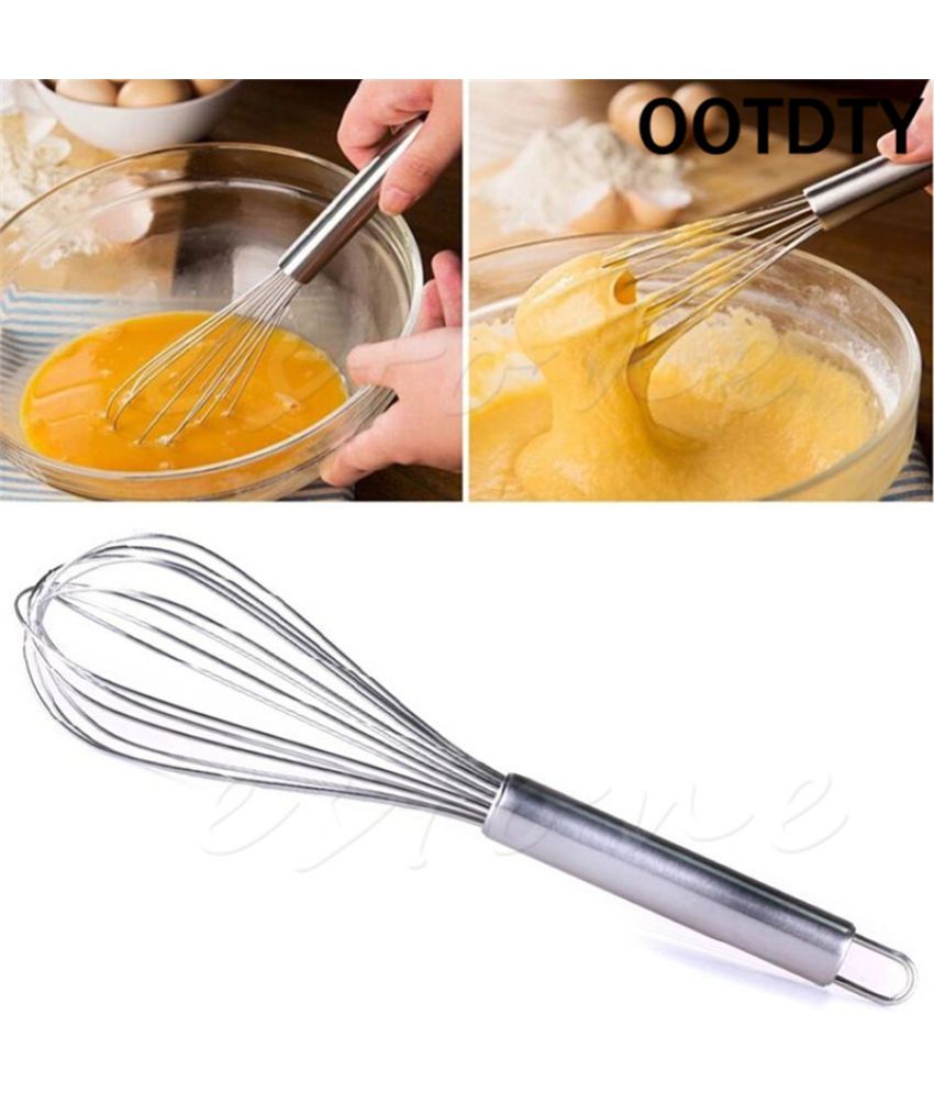2 Sizes BakeBear Manual Egg Beater Stainless Steel Handle Silicone Egg