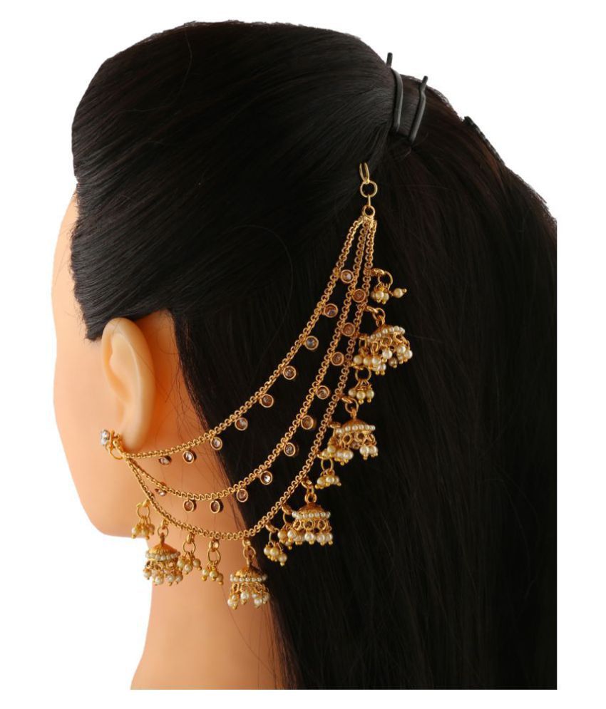 Anuradha Art Gold Finish Three Layers Beautiful Bahubali Devsena Styled Traditional Kan Chain