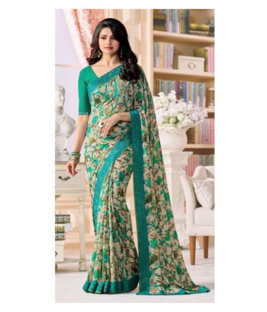     			Gazal Fashions - Turquoise Chiffon Saree With Blouse Piece (Pack of 1)
