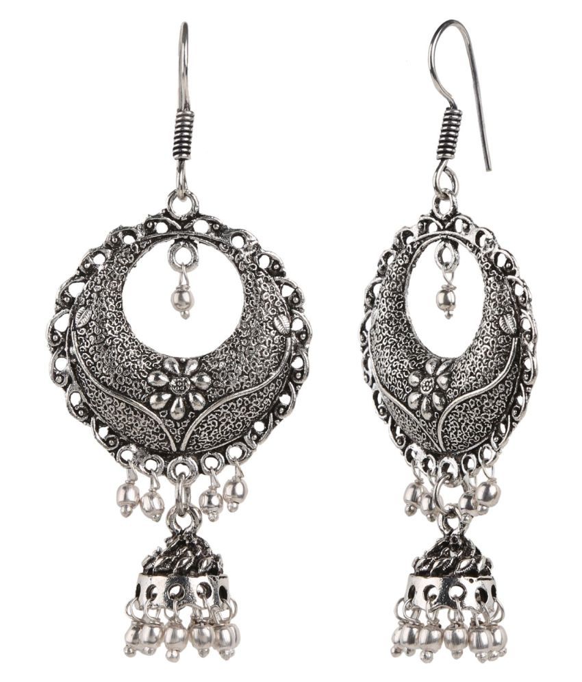 Archi Collection Oxidised German Silver Plated Chand Bali Jhumka ...