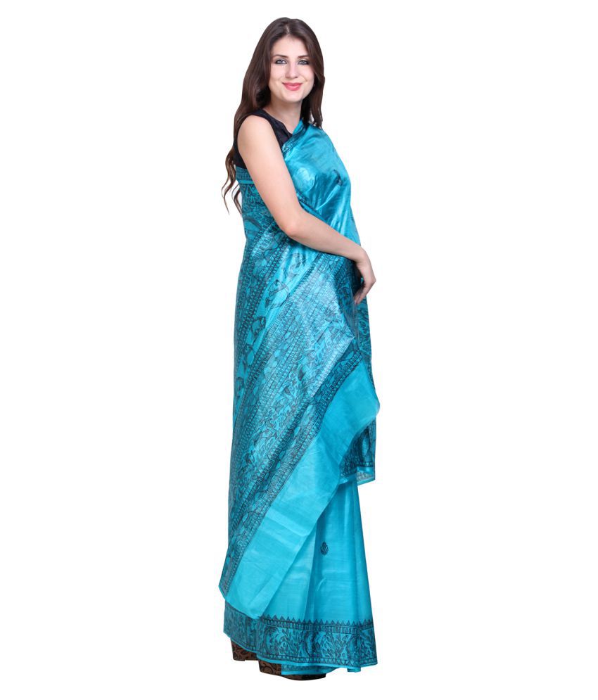 iMithila Green and Blue Mulberry Silk Saree - Buy iMithila Green and ...