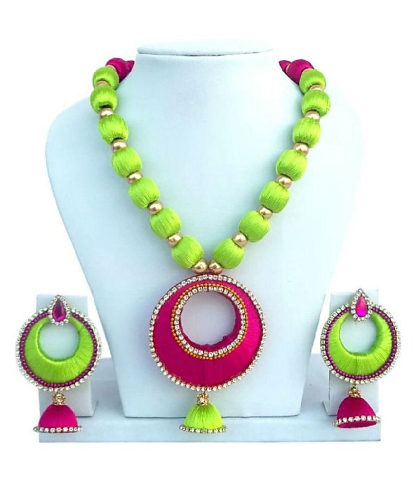 Silk thread necklace with earrings Buy Silk thread necklace with