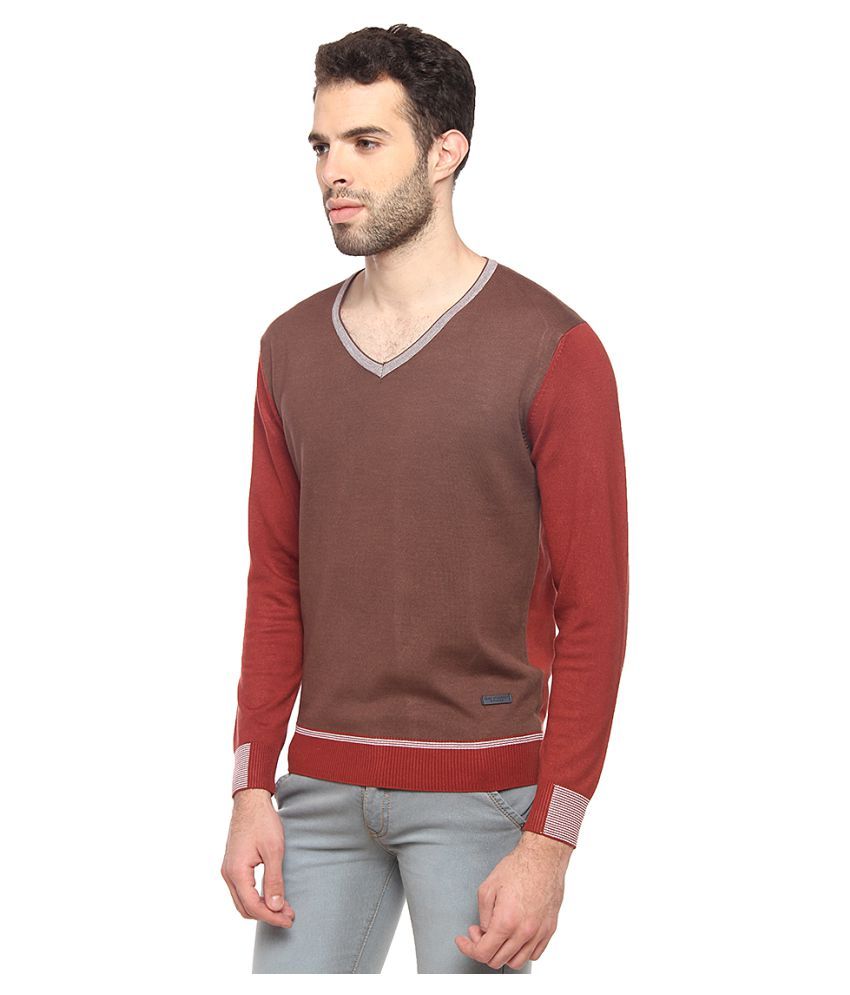 mens dark brown v neck sweater