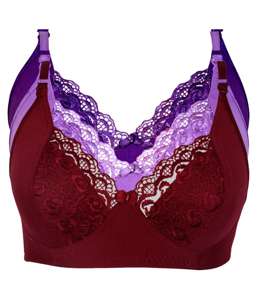     			Kiran Enterprises Pack of 3 Cotton Women's Minimizer Bra ( Maroon )