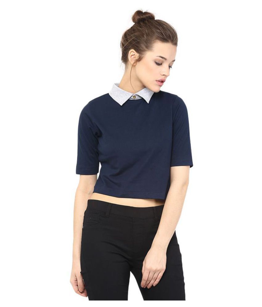     			Miss Chase Cotton Crop Tops - Navy