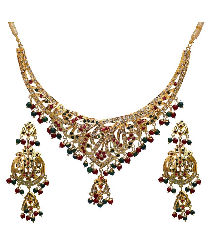 Lucky Jewellery Designer Magenta Green Color Gold Plated Navratan ...