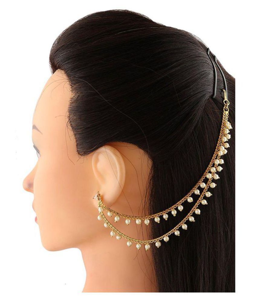 LAIDA GoldToned  White KundanStudded Handcrafted Dome Shaped Jhumkas  With Ear chain Buy LAIDA GoldToned  White KundanStudded Handcrafted  Dome Shaped Jhumkas With Ear chain Online at Best Price in India 