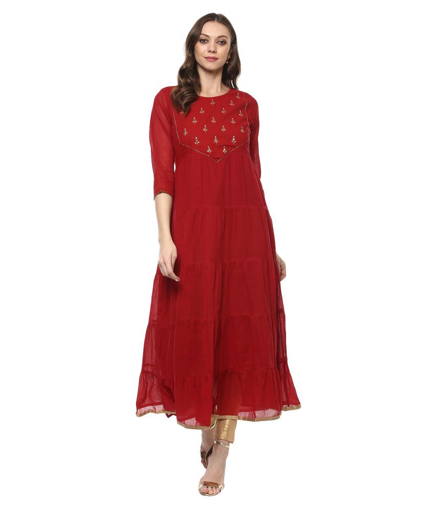 Vedic Maroon Cotton Anarkali Kurti - Buy Vedic Maroon Cotton Anarkali ...