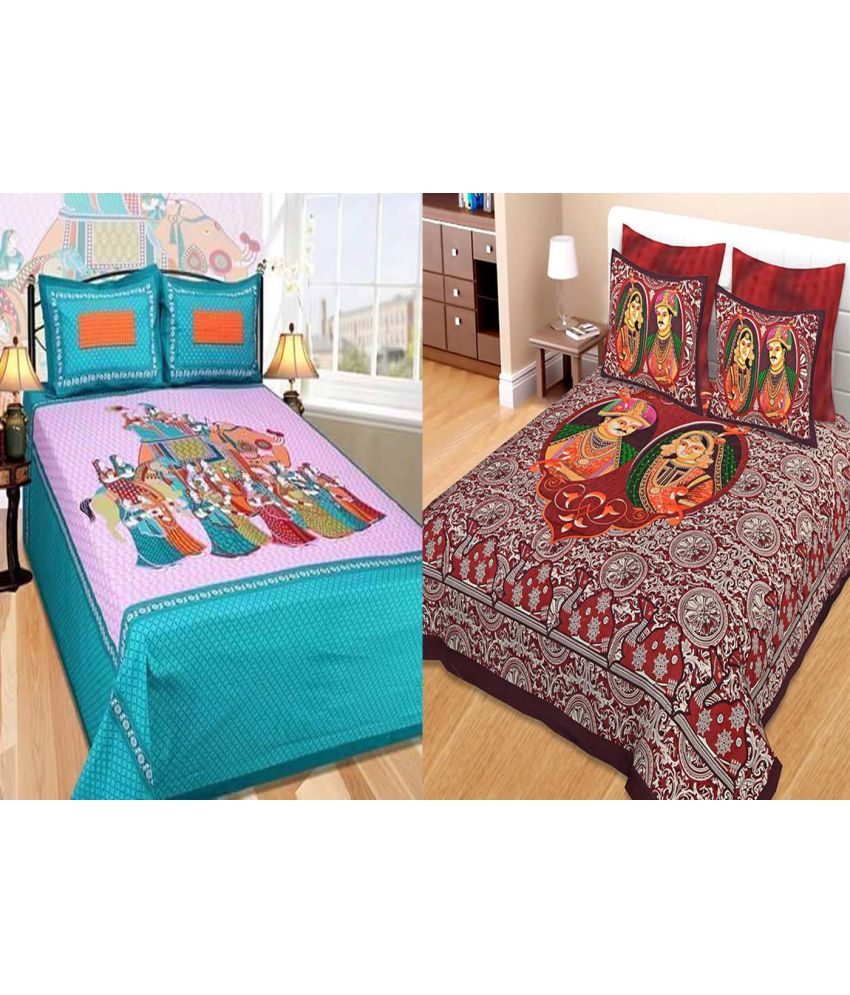 Jaipuri Bedsheet Cotton 2 Double Bedsheets with 4 Pillow Covers Buy