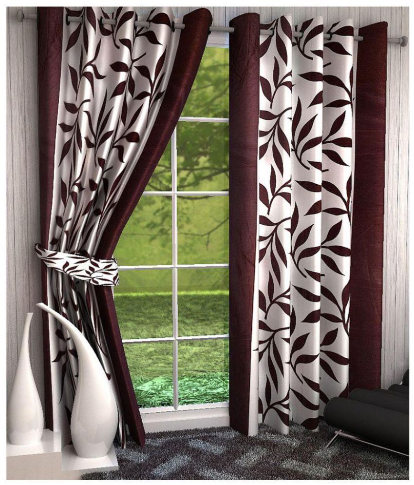     			Panipat Textile Hub Floral Semi-Transparent Eyelet Window Curtain 5 ft Pack of 4 -Brown