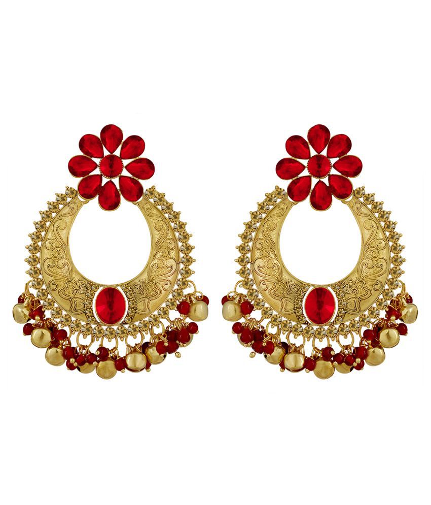    			Spargz Antique Gold Plated Red AD Stone Wedding & Party wear Bollywood Chandbali Earrings For Women AIER 1339