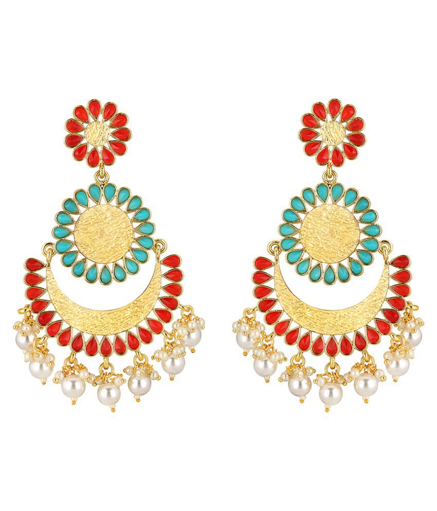     			Spargz Ethnic Multi Color Gold Plated Floral Enamel Work Chand Bali Earrings For Women AIER_1361