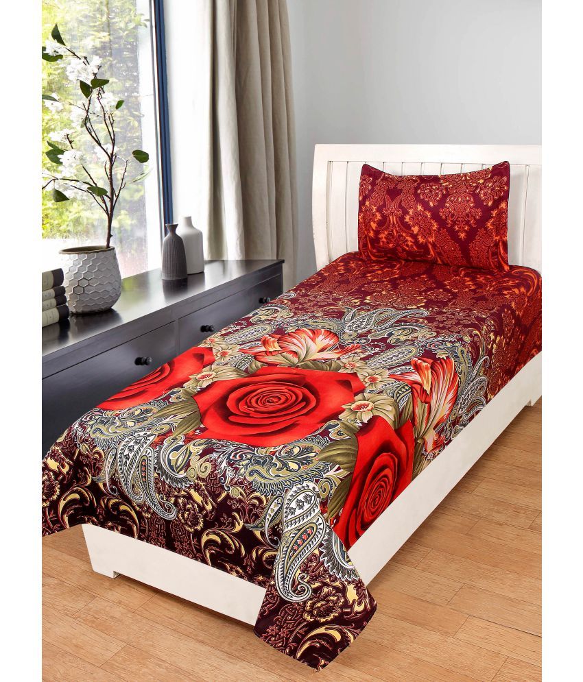 Trendz Home Furnishing Poly Cotton Single Bedsheet with 1 Pillow Cover