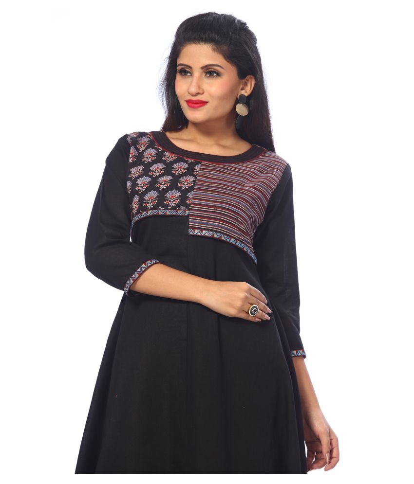 Payal Black Cotton A-line Kurti - Buy Payal Black Cotton A-line Kurti ...