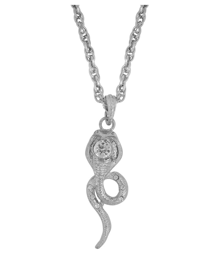 Dzinetrendz Brass Silver Plated White American Diamond Nagmani Mythological Fashion Chain Pendant Men Women - American Diamond Fashion Pendant Jewellery Dzinetrendz Brass Silver Plated White American Diamond Nagmani Mythological Fashion Chain Pendant Men Women - American Diamond Fashion Pendant Jewellery