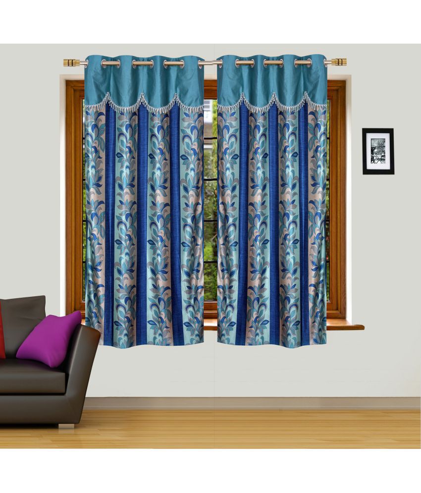     			Stella Creations Set of 2 Window Eyelet Curtains Floral Aqua