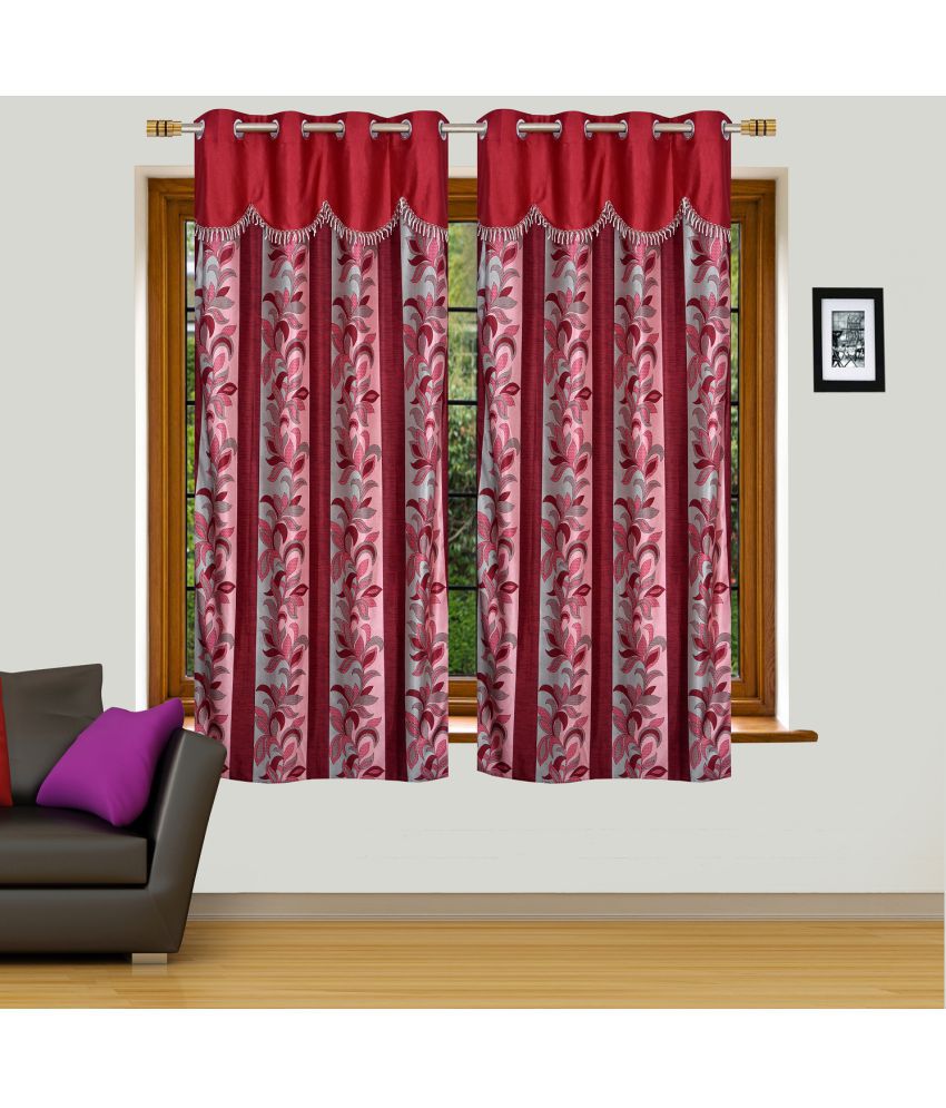     			Stella Creations Set of 2 Window Eyelet Curtains Floral Maroon