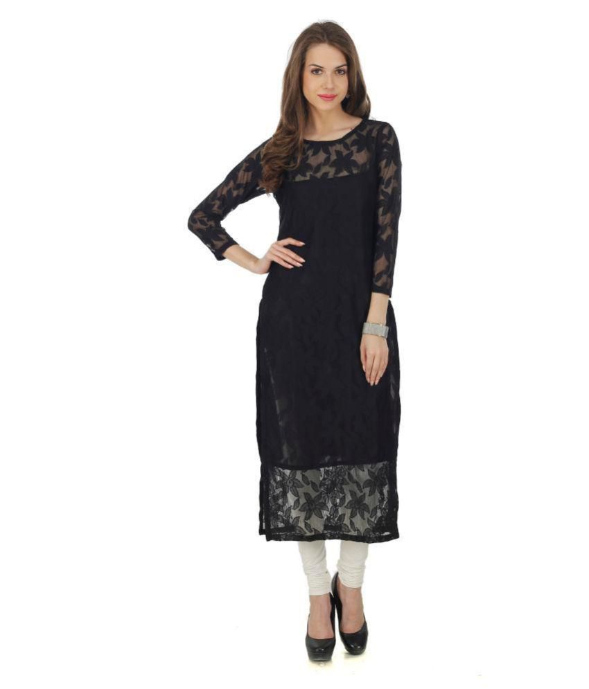 The Bebo Black Net Straight Kurti - Buy The Bebo Black Net Straight ...