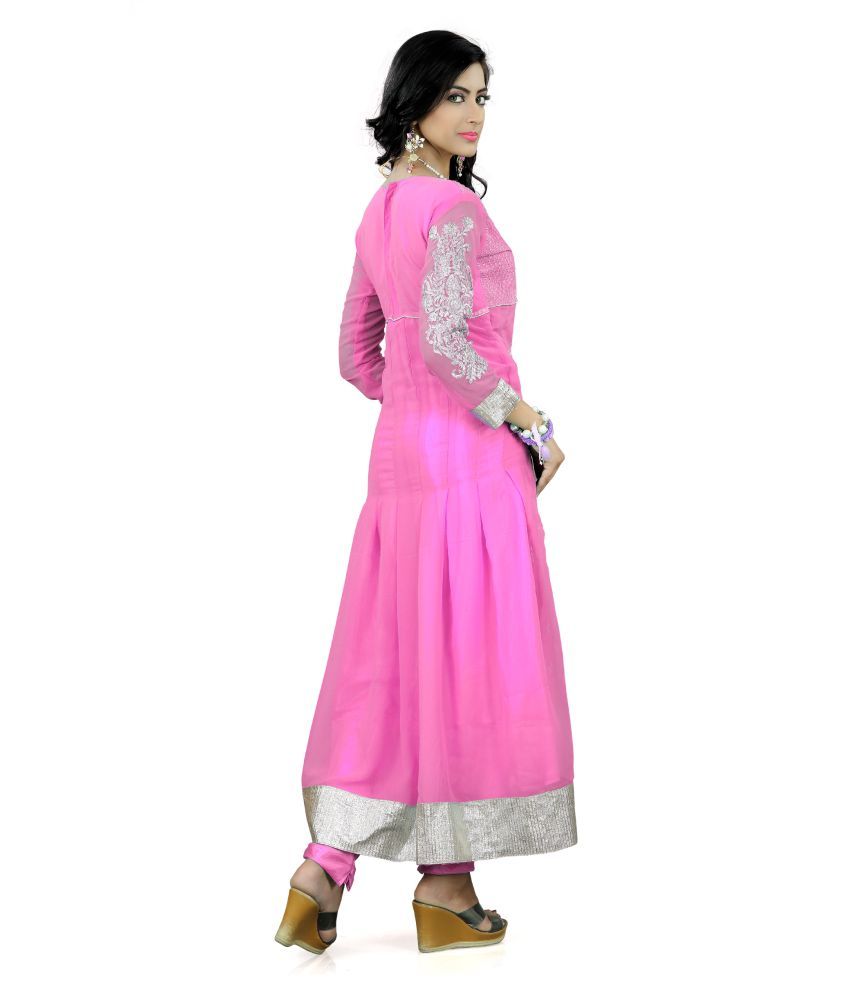 ZAINEE CLOTHING Pink and Grey Georgette Anarkali Semi-Stitched Suit ...