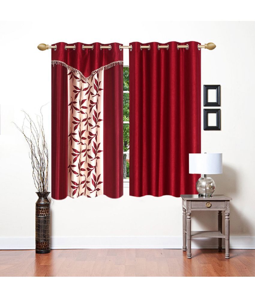     			Stella Creations Set of 2 Window Eyelet Curtains Floral Maroon